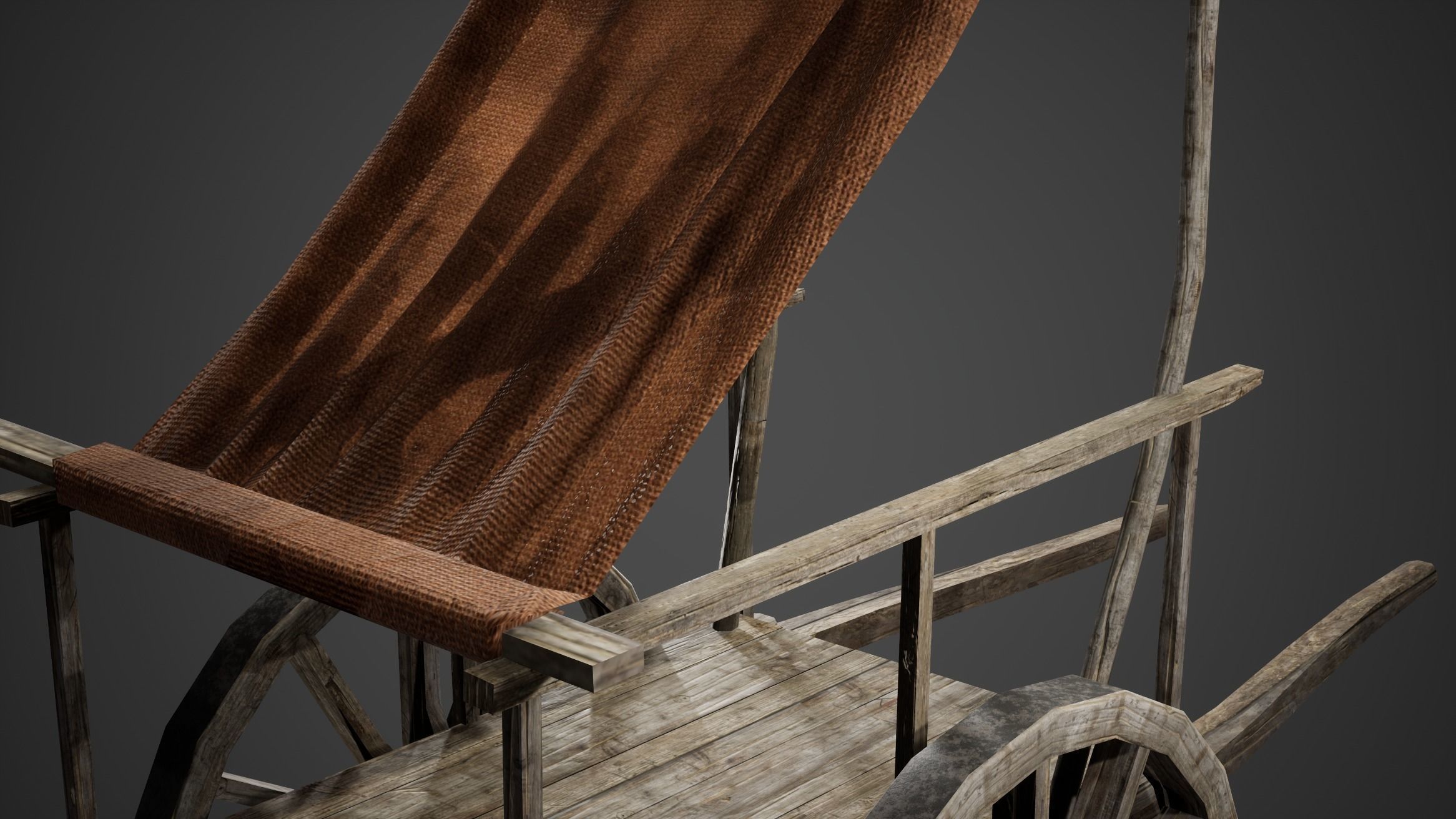 Wooden Cart and Wheel Game Ready Low-poly 3D model_2