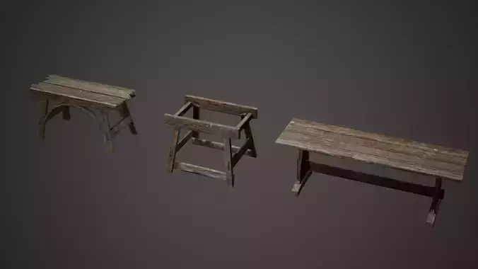 Medieval Tables Game Ready Low-poly 3D model