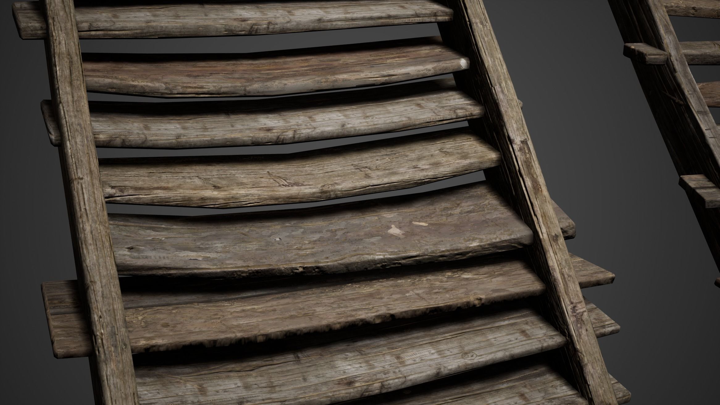 Medieval Wooden Bed and Stairs Game Ready Low-poly 3D model_3