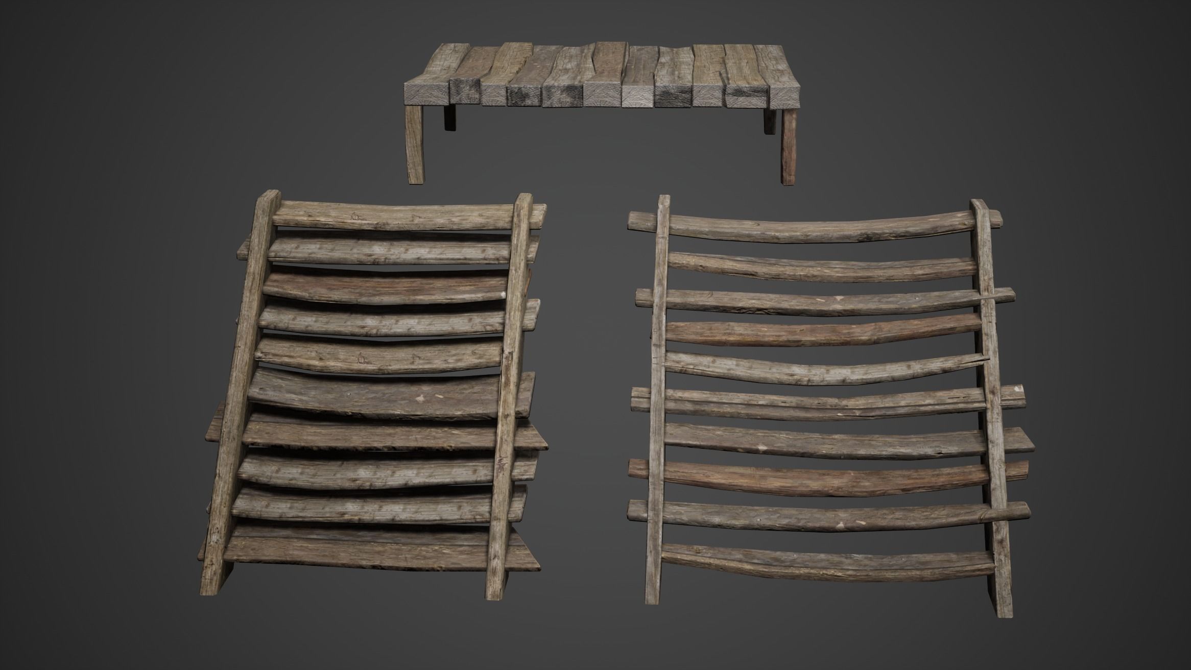 Medieval Wooden Bed and Stairs Game Ready Low-poly 3D model_2