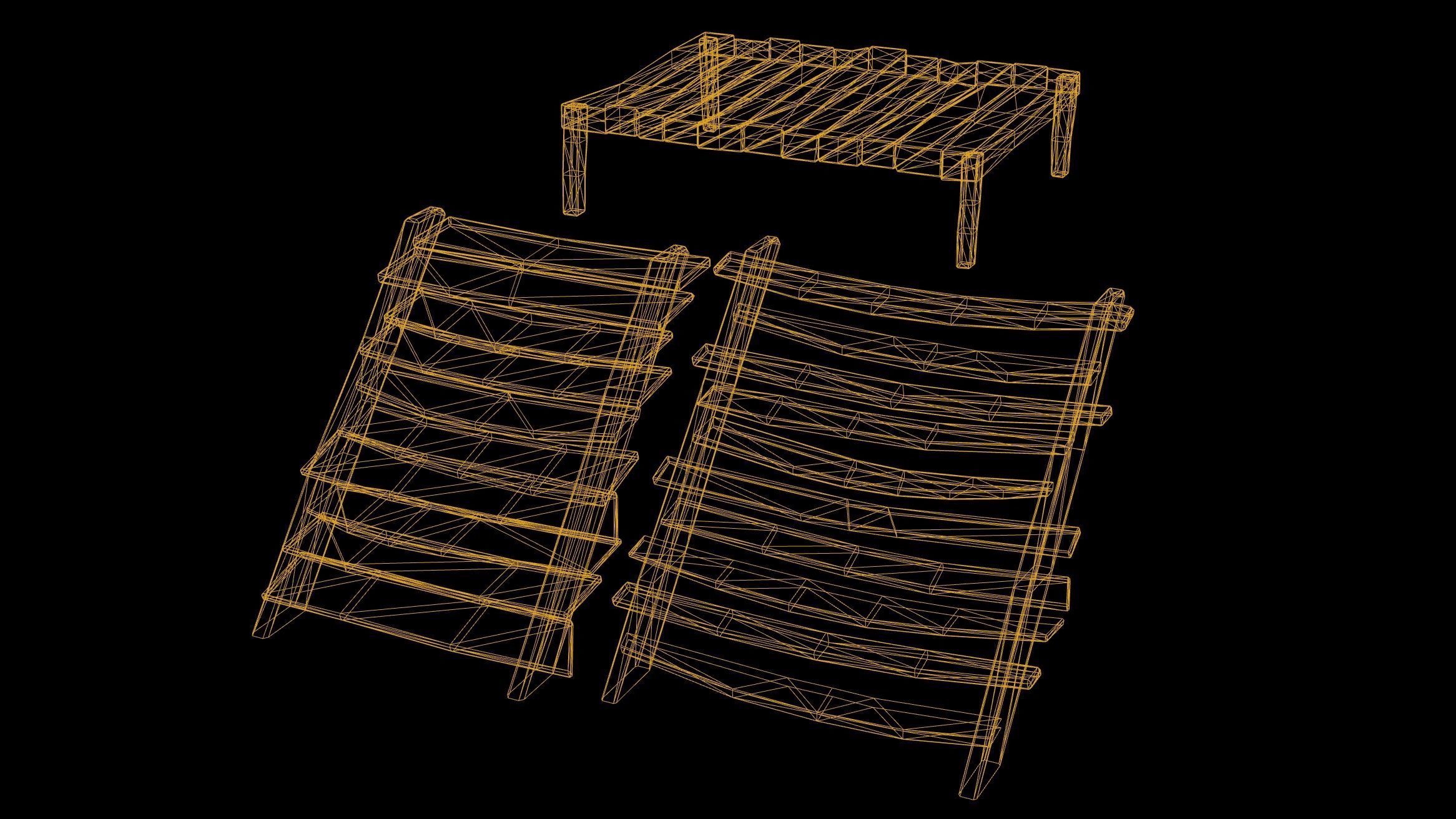 Medieval Wooden Bed and Stairs Game Ready Low-poly 3D model_1