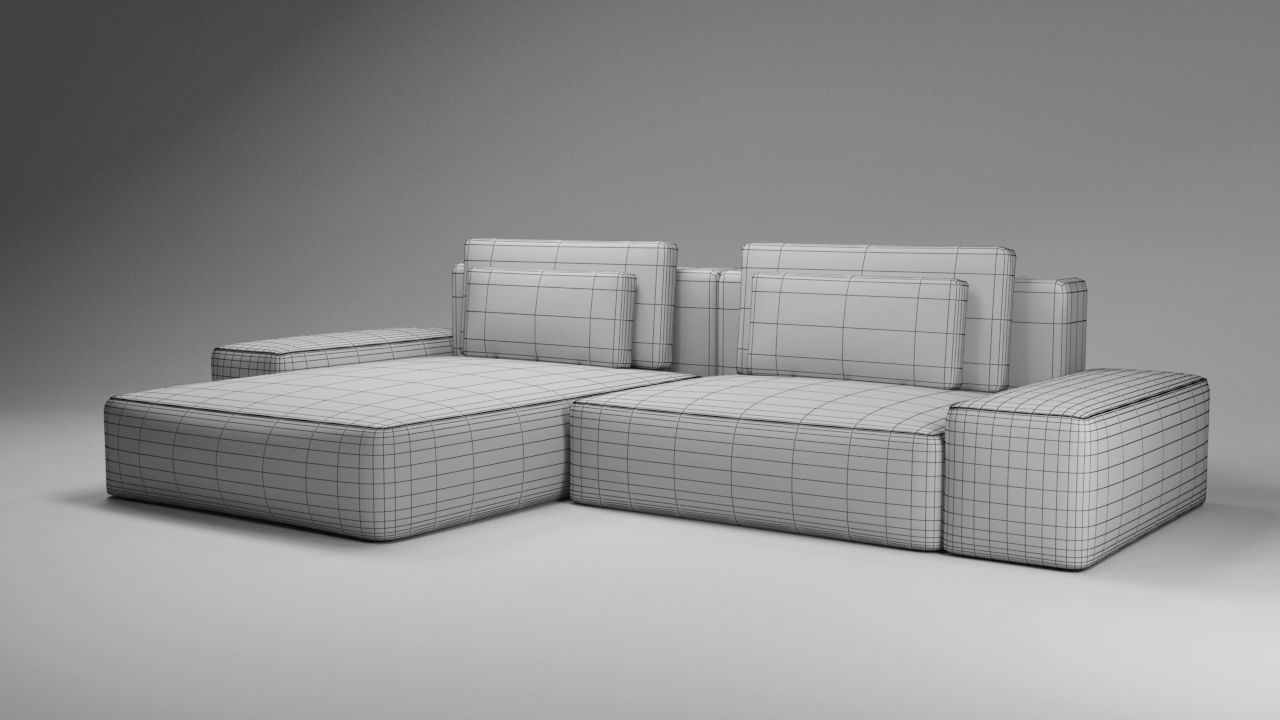 Modular sofa of three types Low-poly 3D model_4