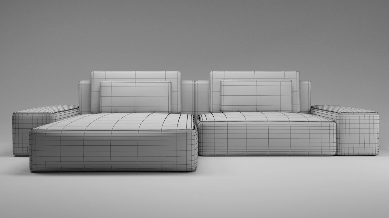 Modular sofa of three types Low-poly 3D model_3