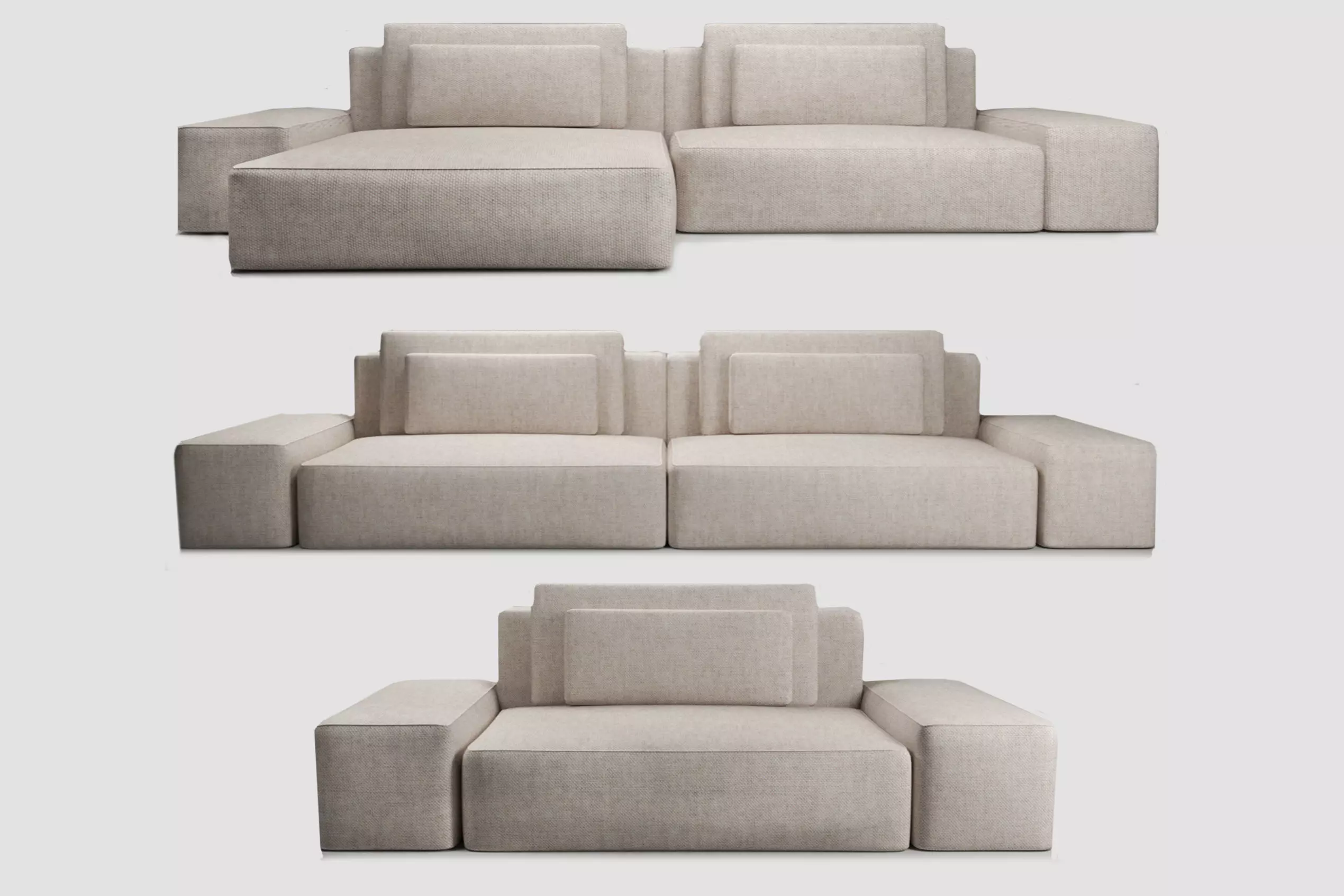Modular sofa of three types Low-poly 3D model_0