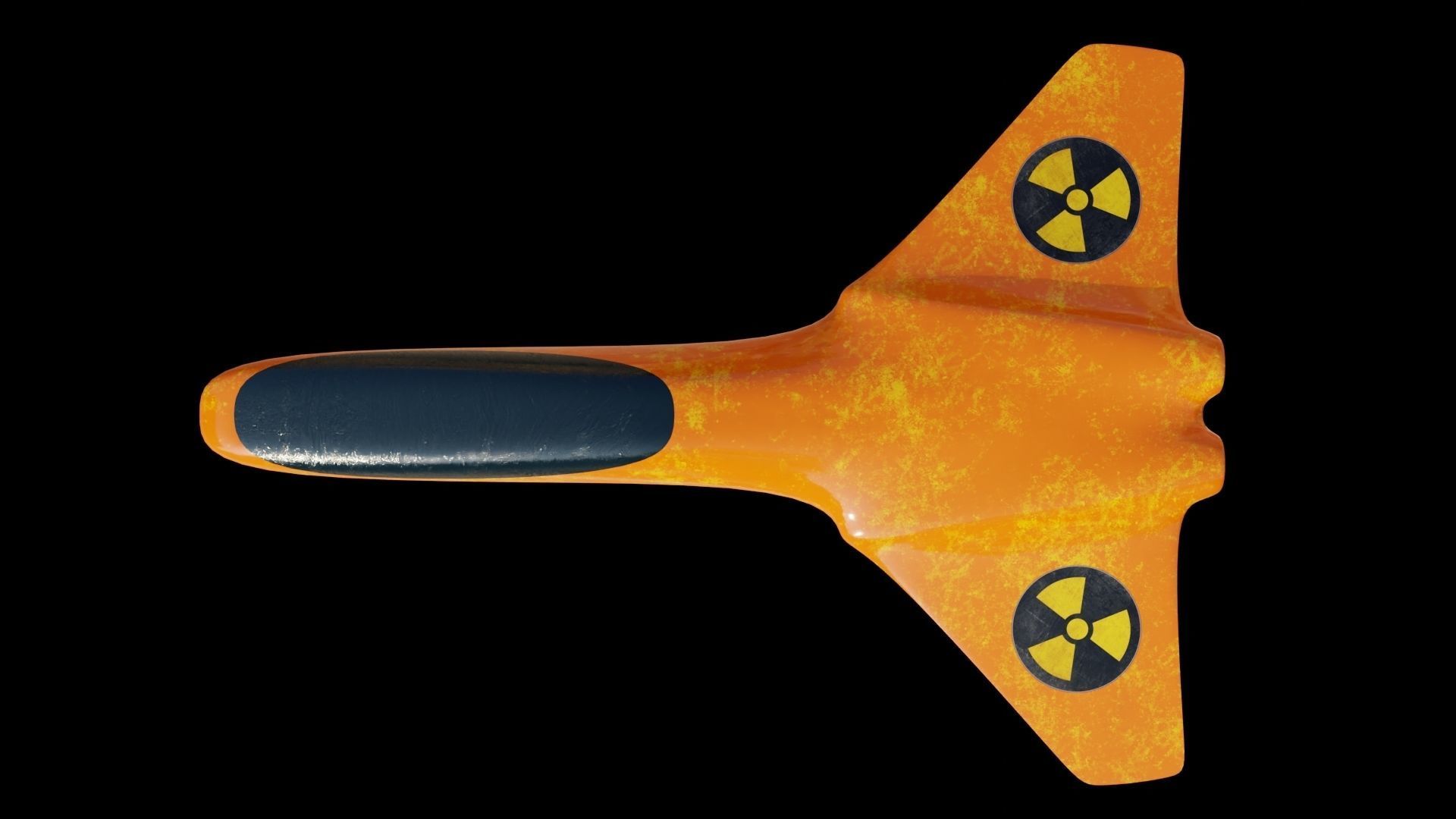 Spaceship orange airplane with nuclear symbol Low-poly 3D model_11