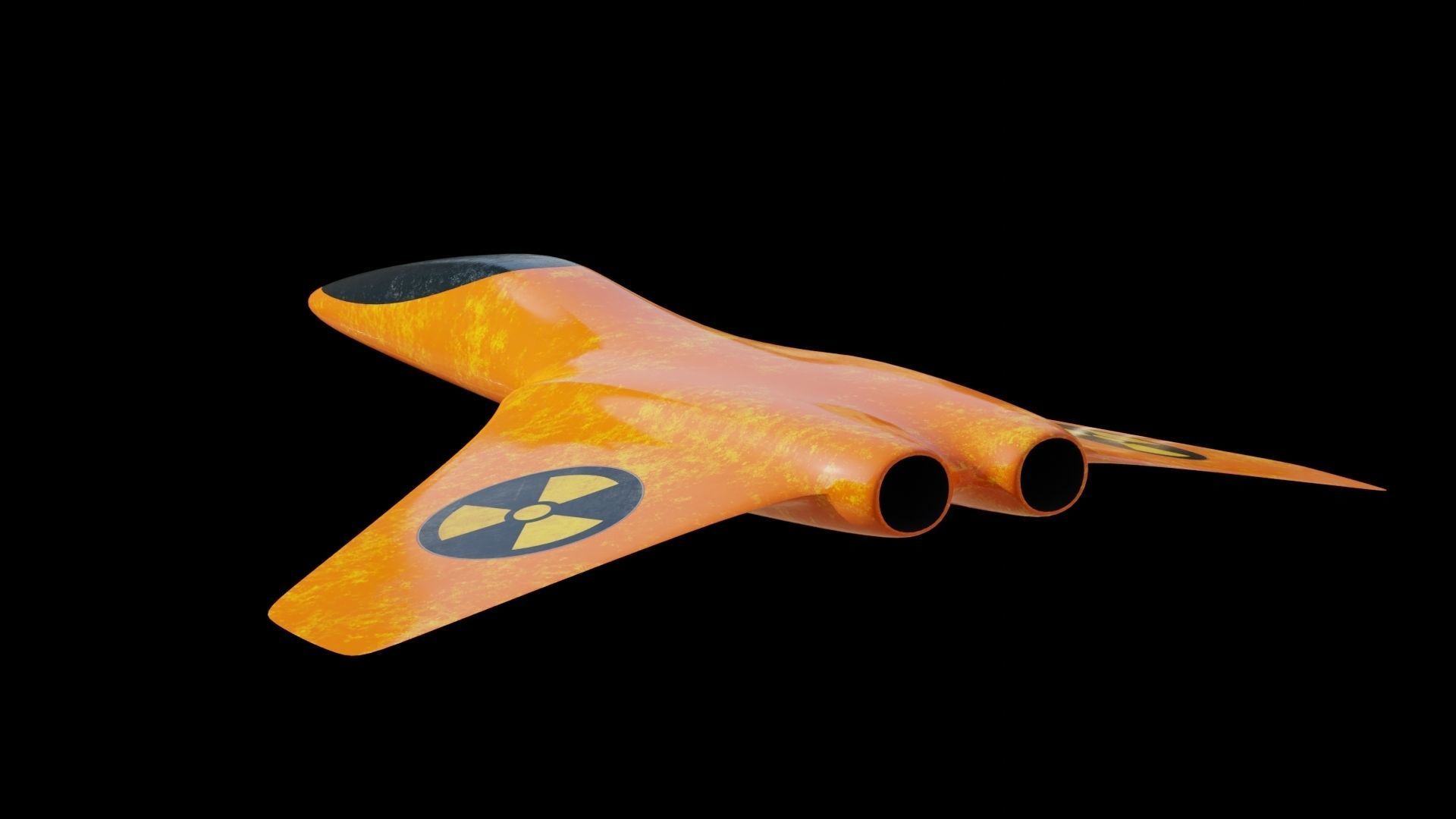 Spaceship orange airplane with nuclear symbol Low-poly 3D model_1