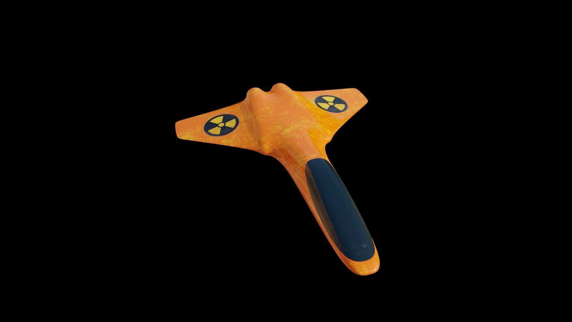 Spaceship orange airplane with nuclear symbol Low-poly 3D model_7
