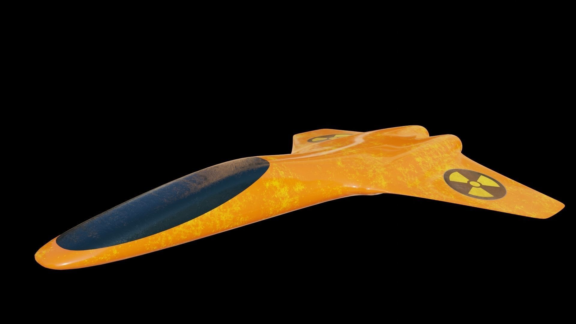 Spaceship orange airplane with nuclear symbol Low-poly 3D model_5