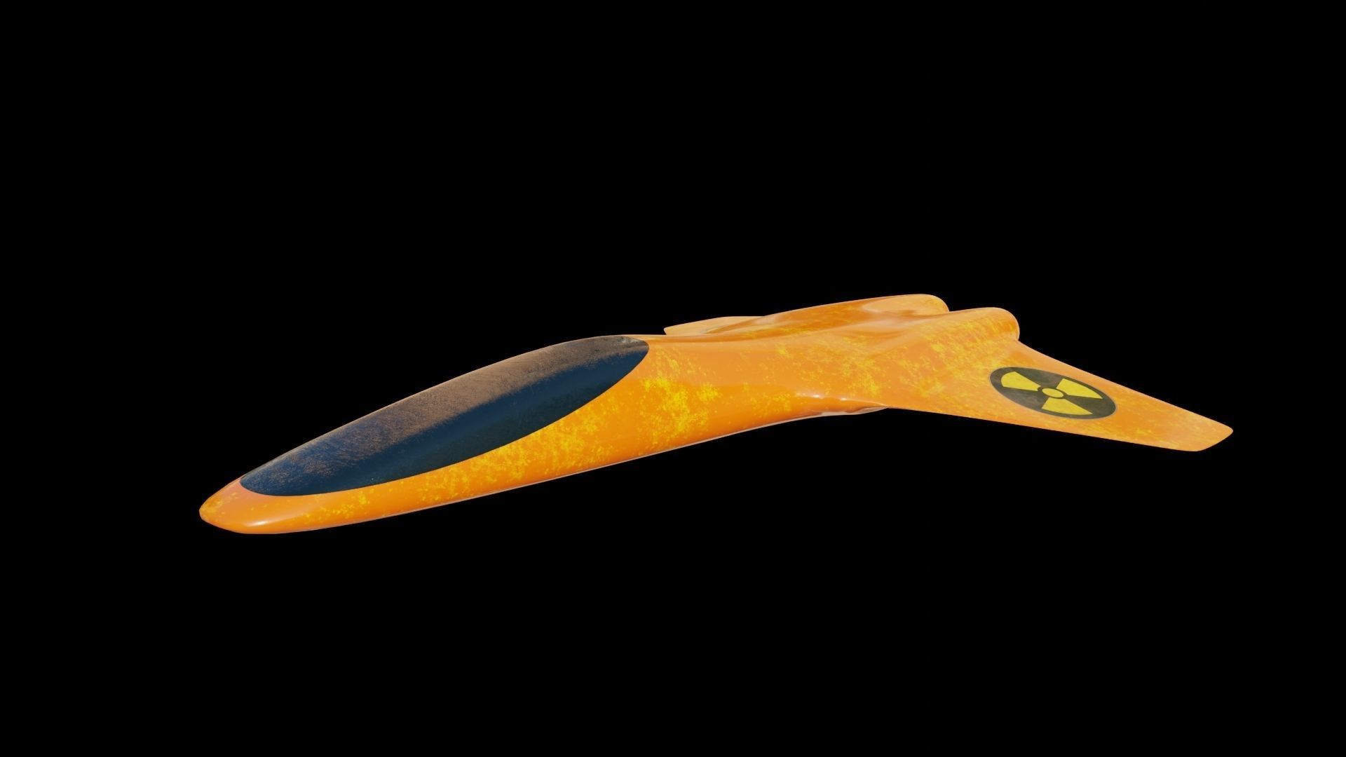 Spaceship orange airplane with nuclear symbol Low-poly 3D model_3