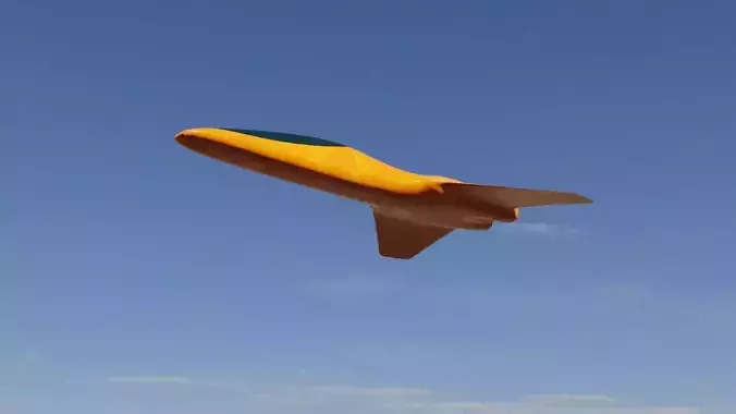 Spaceship orange airplane with nuclear symbol Low-poly 3D model