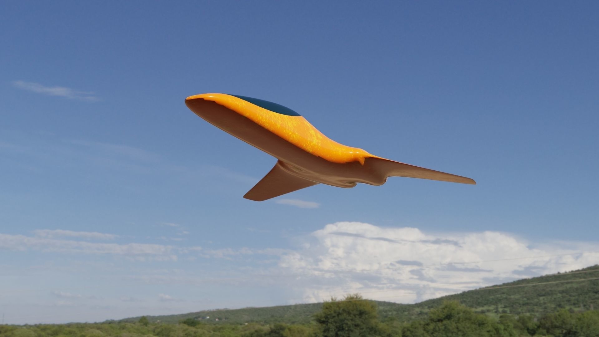 Spaceship orange airplane with nuclear symbol Low-poly 3D model_12