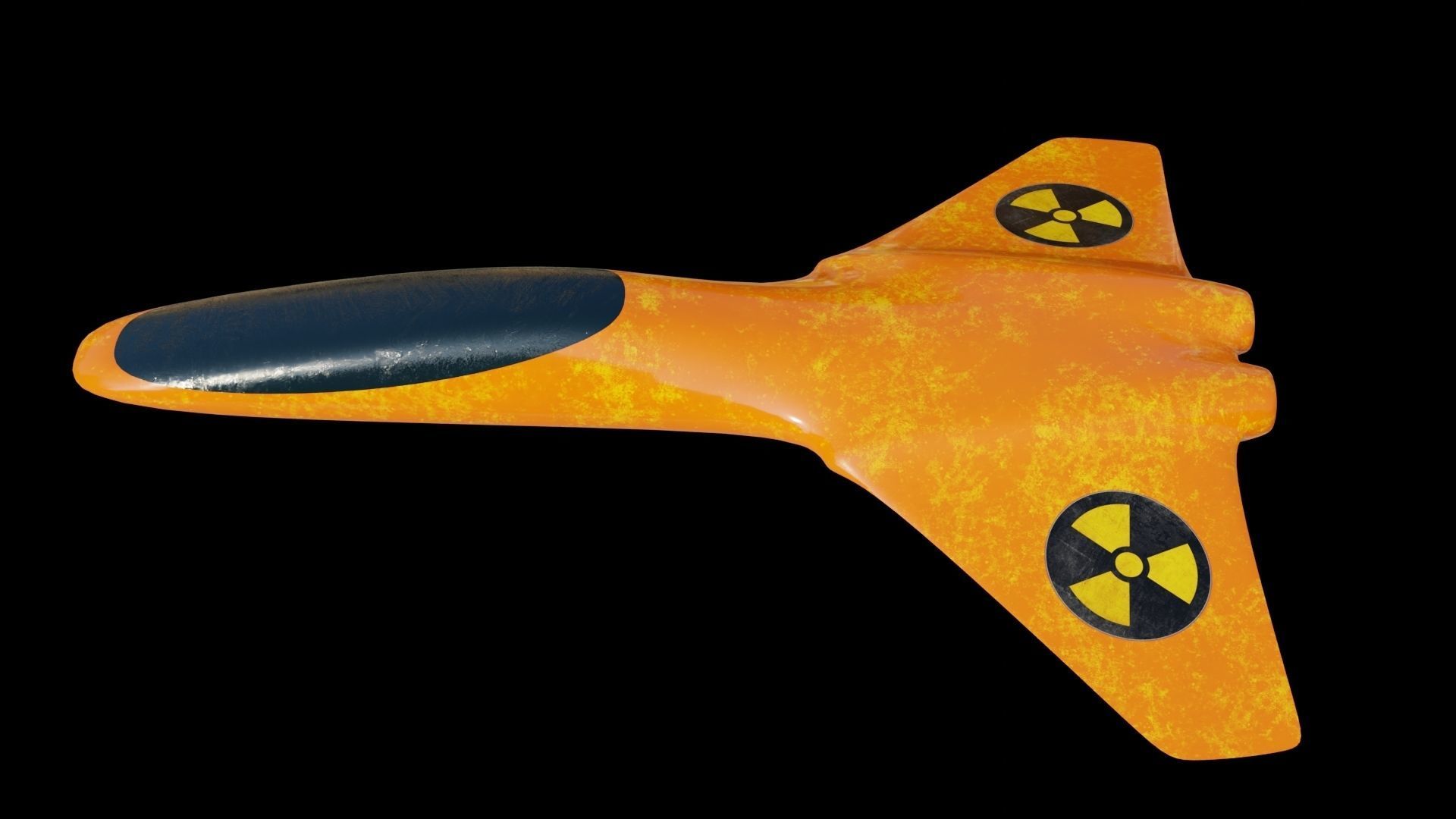 Spaceship orange airplane with nuclear symbol Low-poly 3D model_2