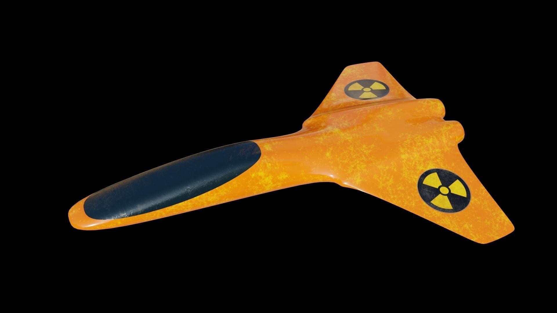 Spaceship orange airplane with nuclear symbol Low-poly 3D model_8