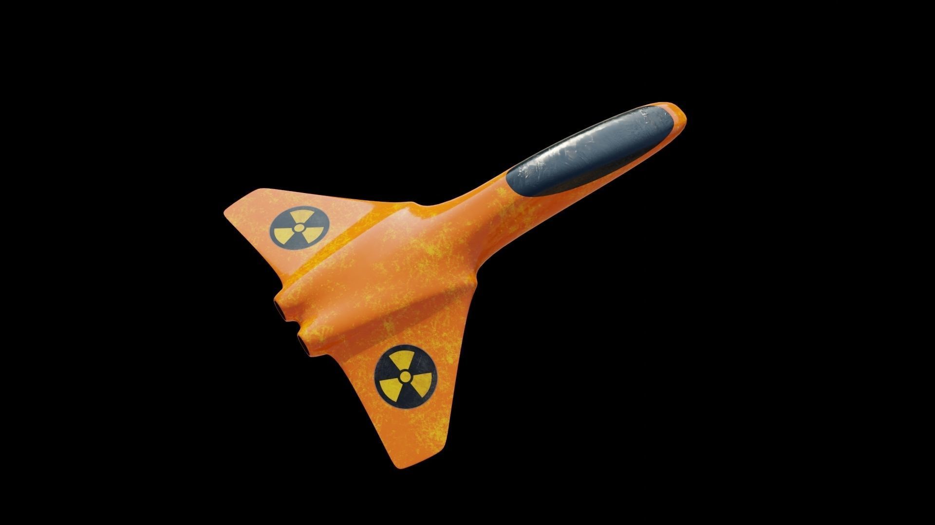 Spaceship orange airplane with nuclear symbol Low-poly 3D model_9