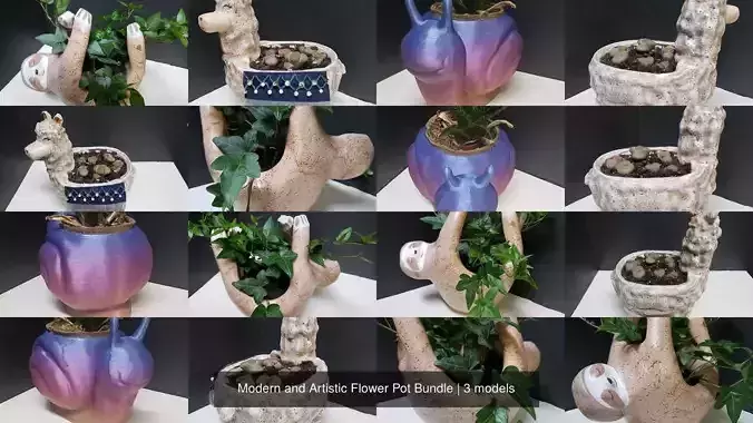 Modern and Artistic Flower Pot Bundle 3D Model Collection
