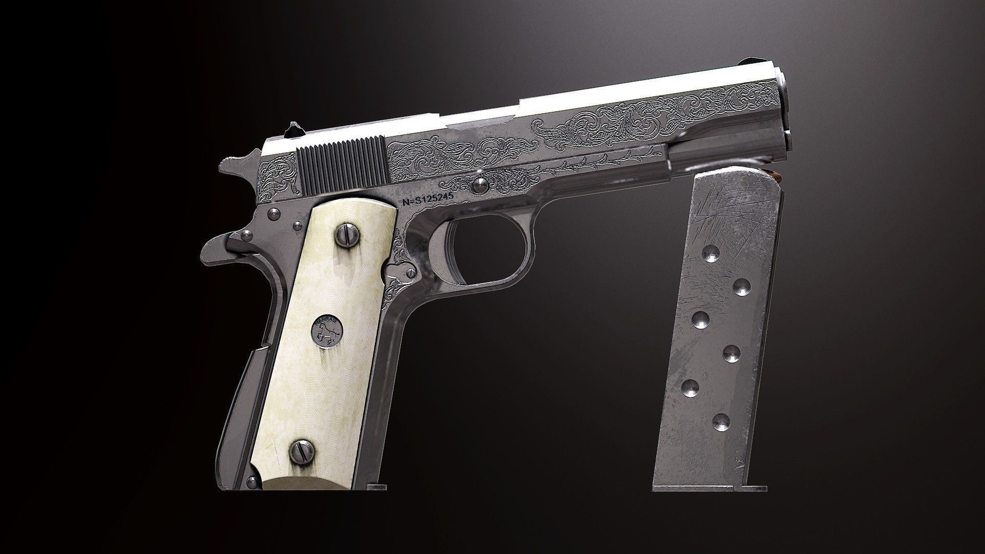 Colt 1911 Black and Chrome - Model and Textures Low-poly 3D model_5