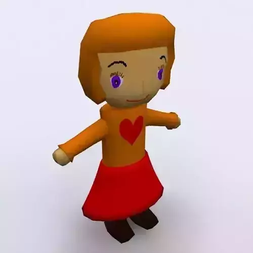 Lowpoly Girl cartoon in orange dress Free low-poly 3D model
