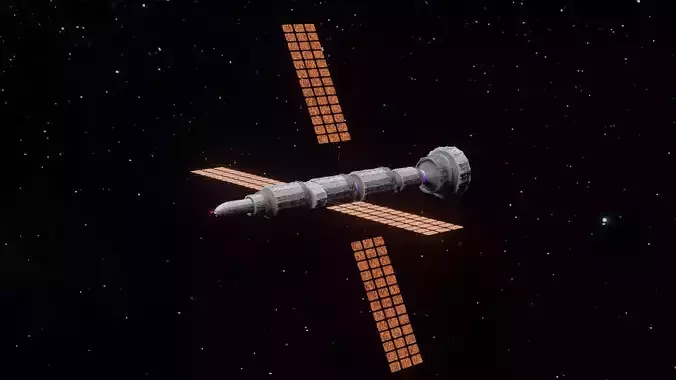 Spaceship with solar panels 3D model