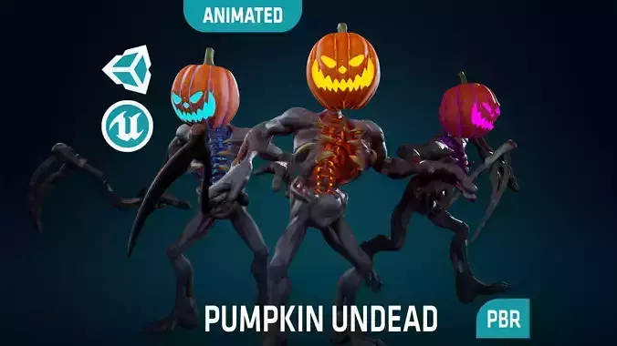 Pumpkin Undead - Rigged - Animated - Game Ready Low-poly 3D model