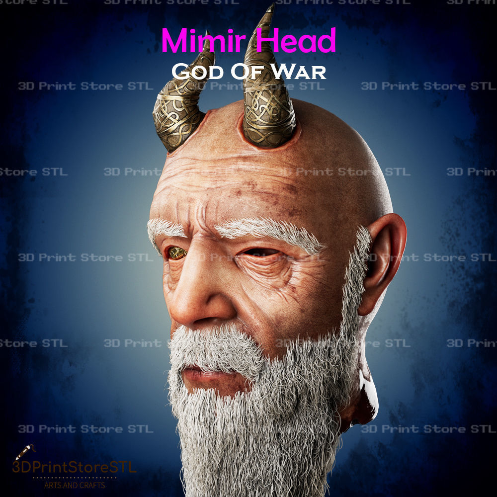 Mimir Head Cosplay God of War - STL File 3D print model_2