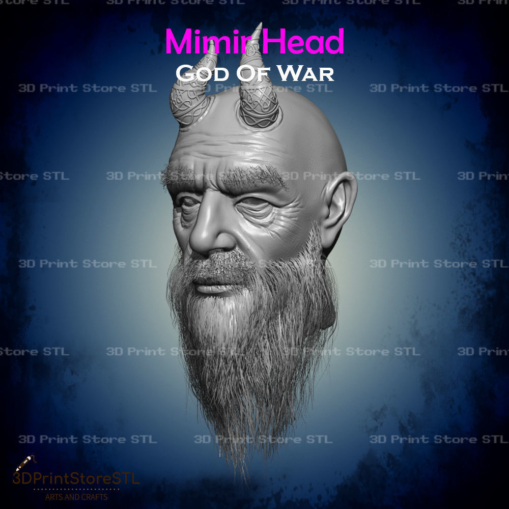 Mimir Head Cosplay God of War - STL File 3D print model_8