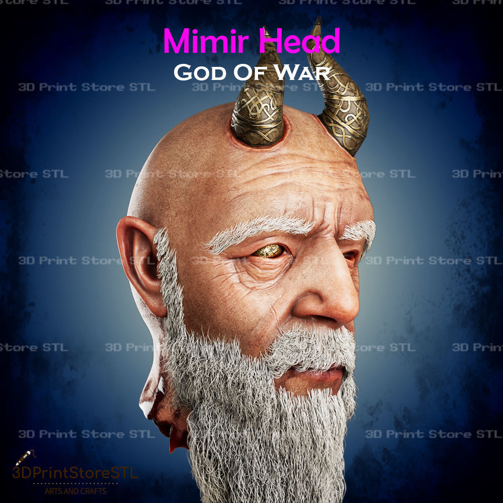 Mimir Head Cosplay God of War - STL File 3D print model_1