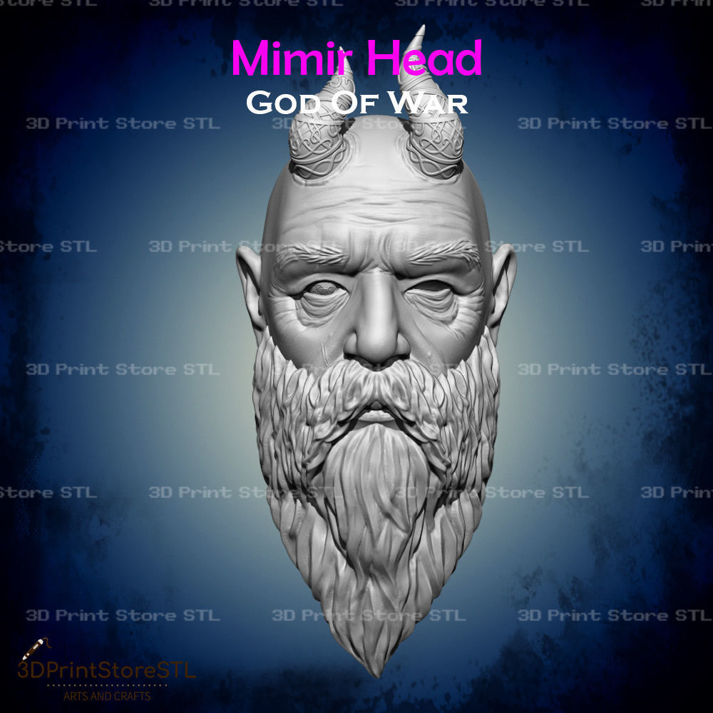 Mimir Head Cosplay God of War - STL File 3D print model_9