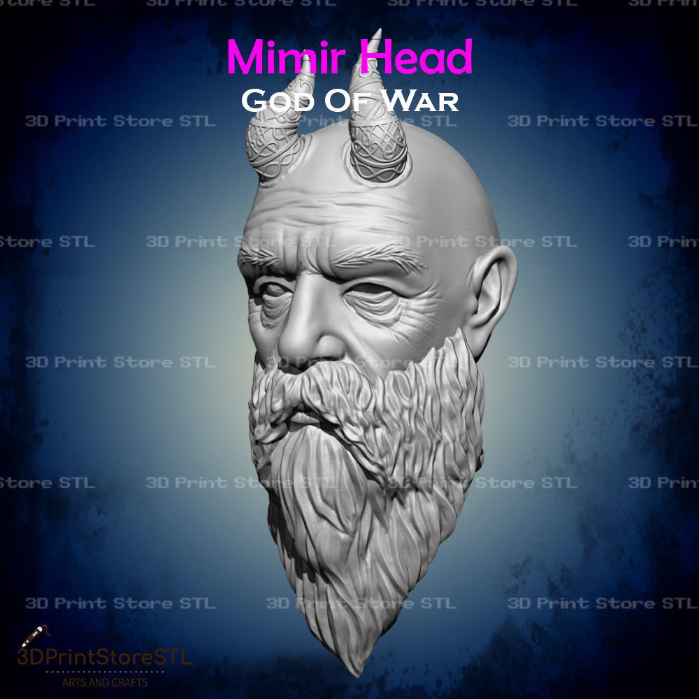 Mimir Head Cosplay God of War - STL File 3D print model_11