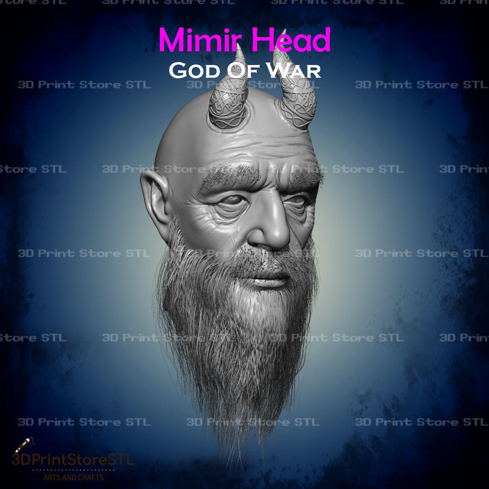 Mimir Head Cosplay God of War - STL File 3D print model_7
