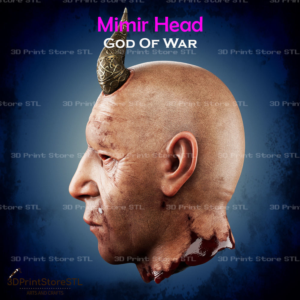 Mimir Head Cosplay God of War - STL File 3D print model_5