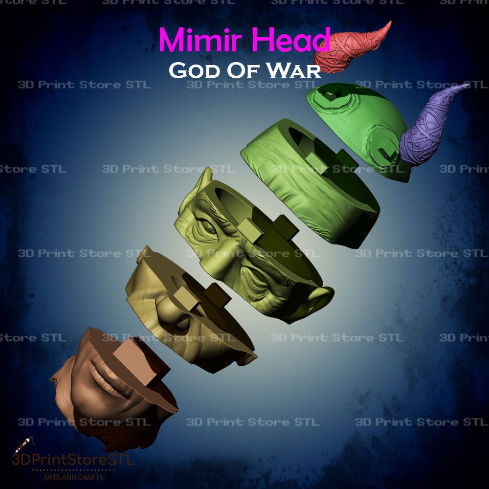 Mimir Head Cosplay God of War - STL File 3D print model_12