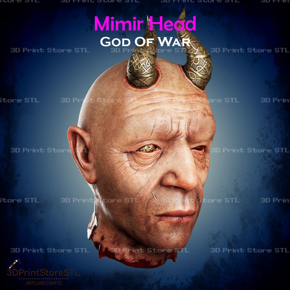 Mimir Head Cosplay God of War - STL File 3D print model_3