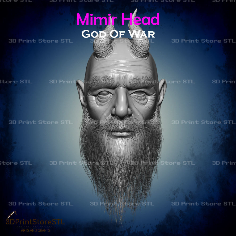 Mimir Head Cosplay God of War - STL File 3D print model_6