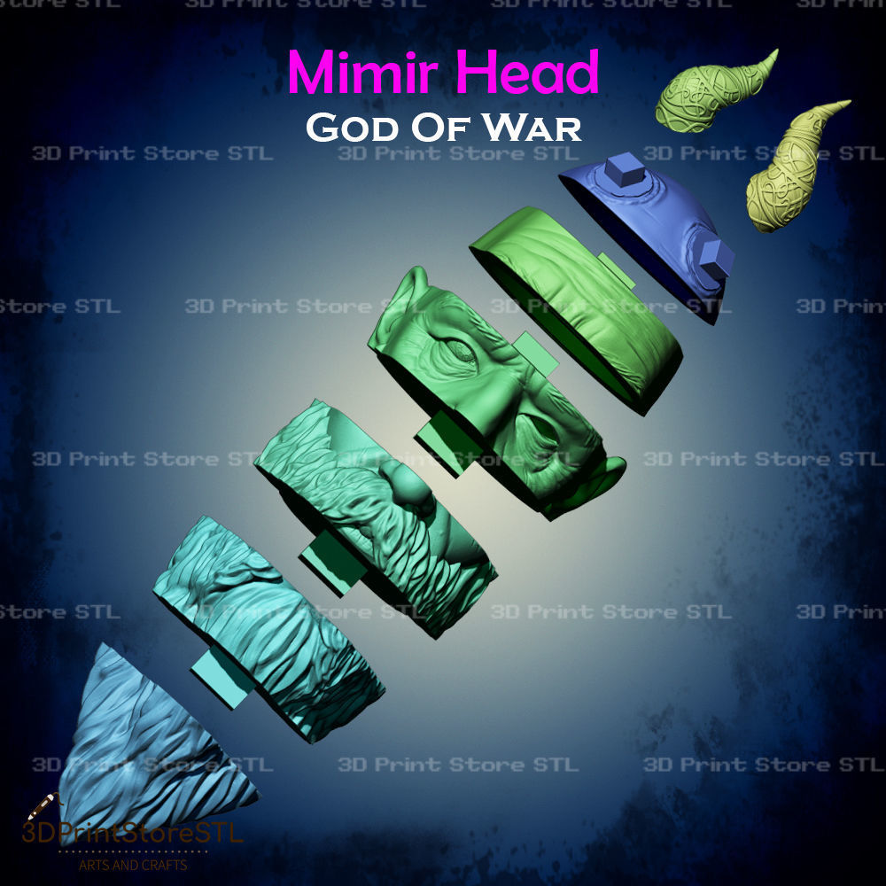 Mimir Head Cosplay God of War - STL File 3D print model_13