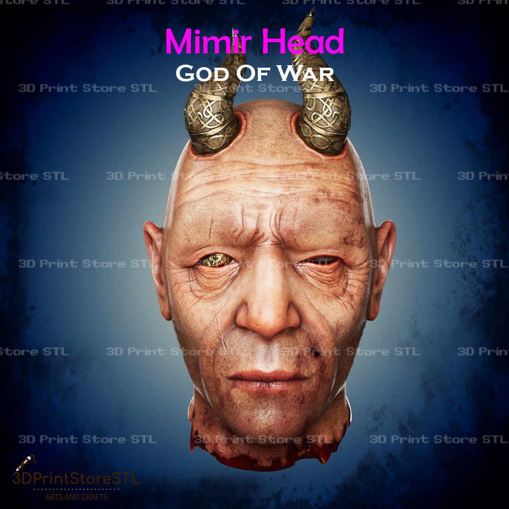 Mimir Head Cosplay God of War - STL File 3D print model_4