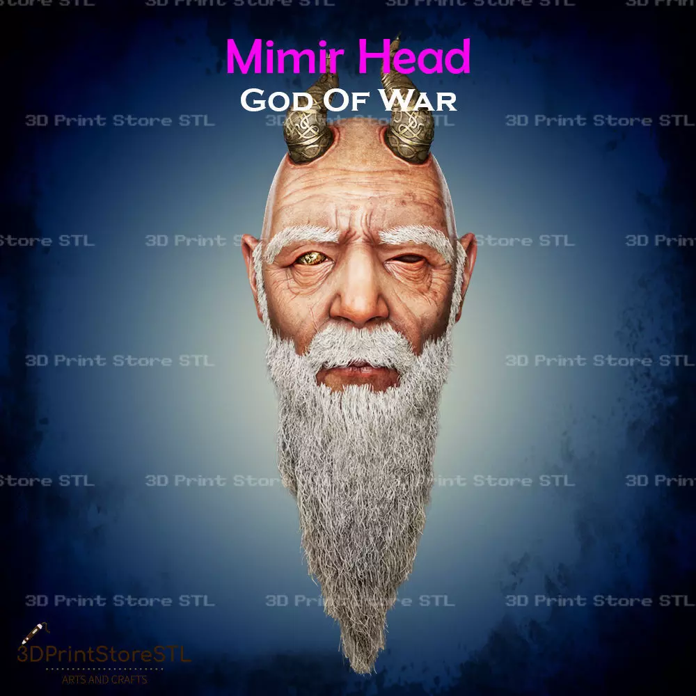 Mimir Head Cosplay God of War - STL File 3D print model_0
