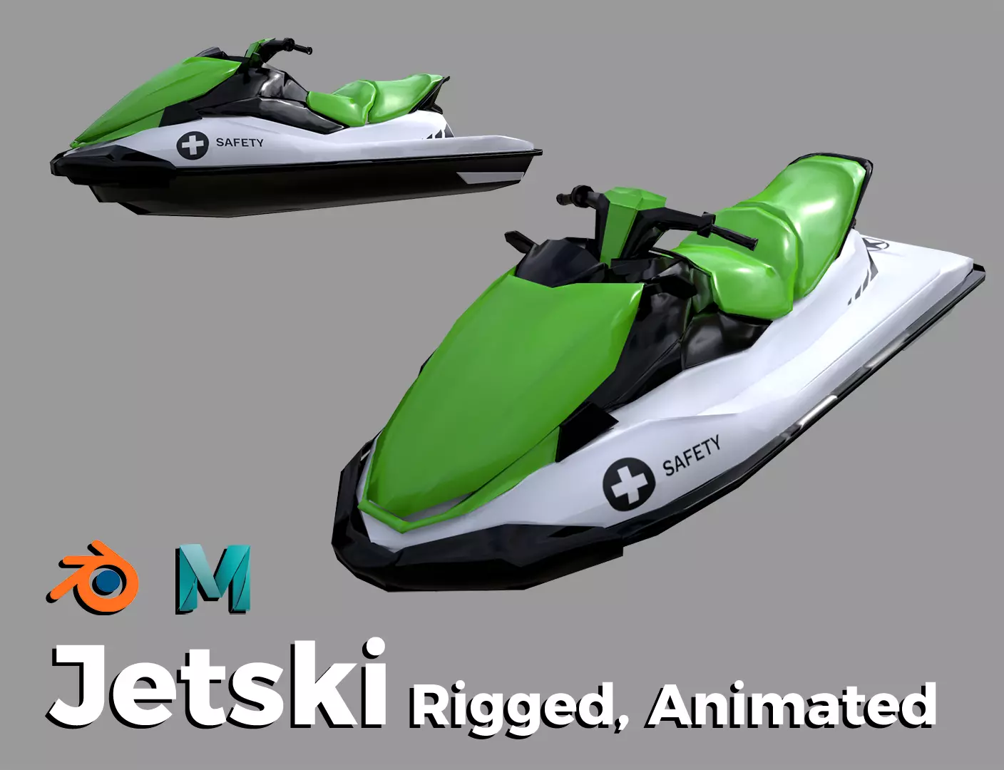 Green Jetski Low-poly 3D model_0