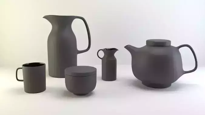 Tea set coffee mugs and teapots 3D model