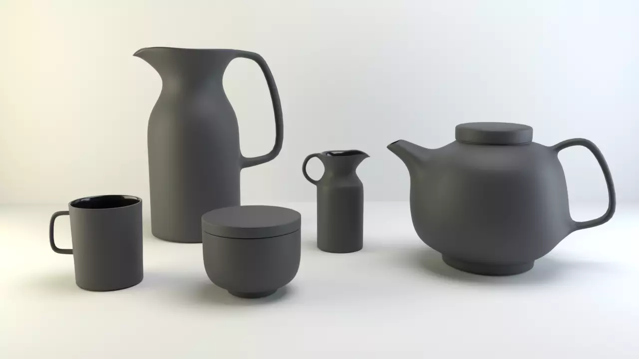 Tea set coffee mugs and teapots 3D model_0