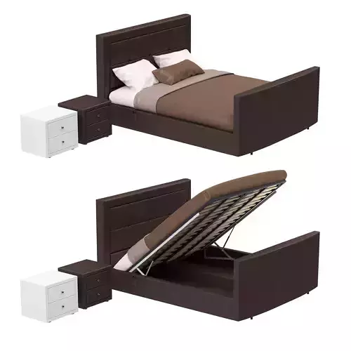 Bed with lifting mechanism and bedside tables 3D model