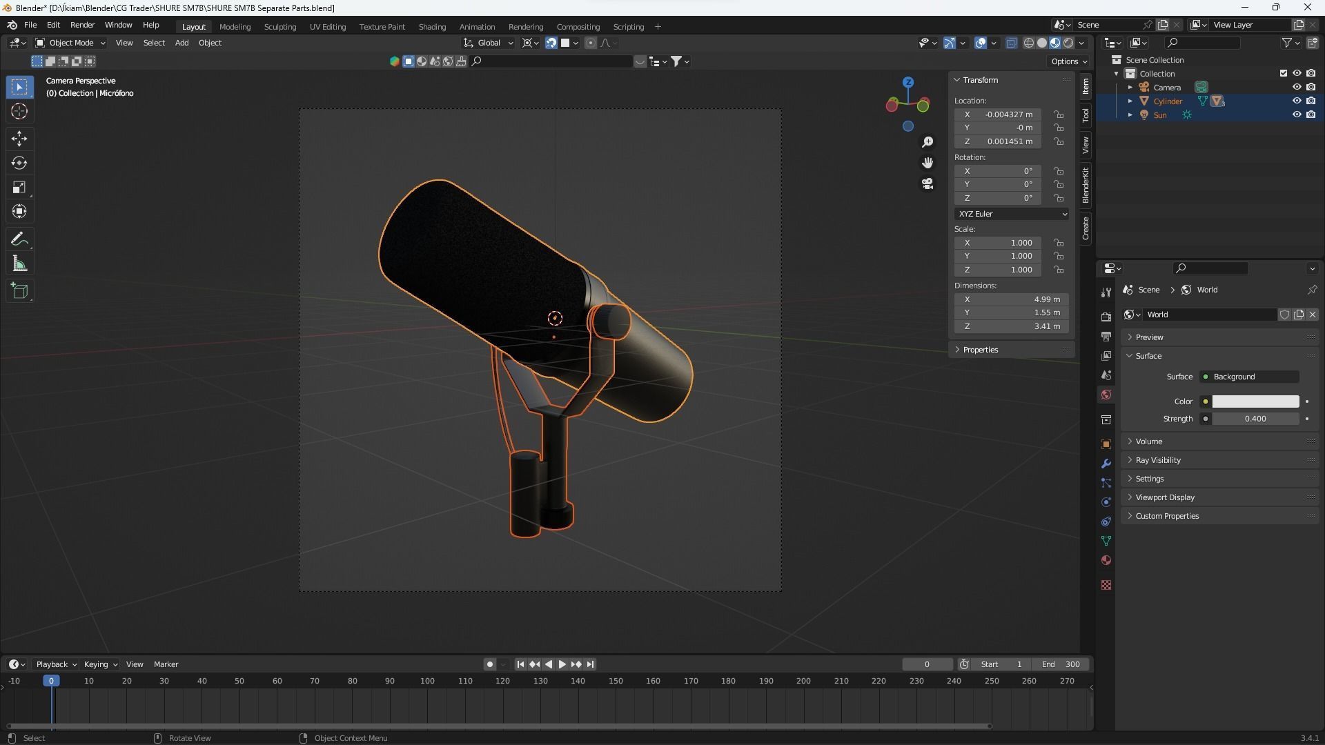 Shure SM7B Studio Microphone Low-poly 3D model_6