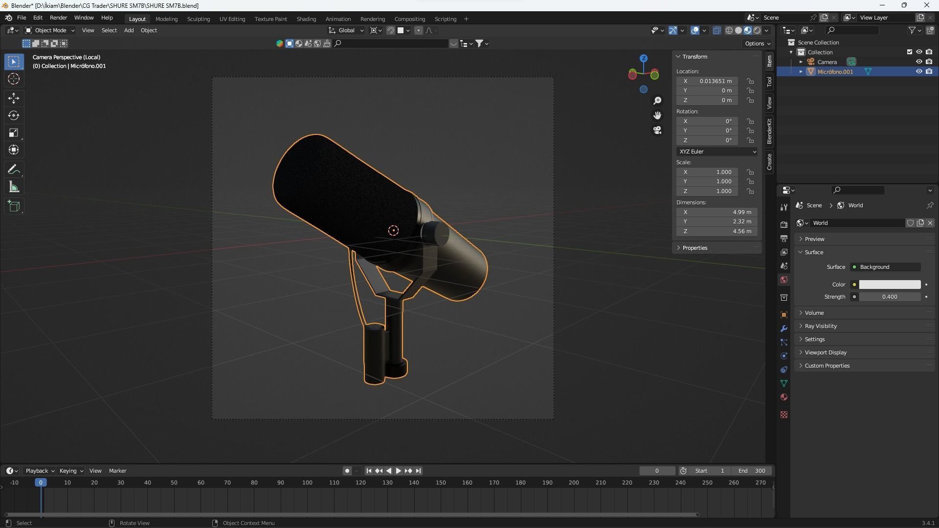 Shure SM7B Studio Microphone Low-poly 3D model_5