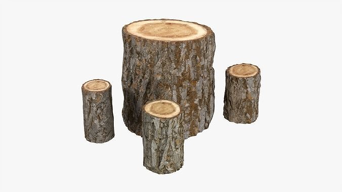 Garden wooden furniture set 01 3D model