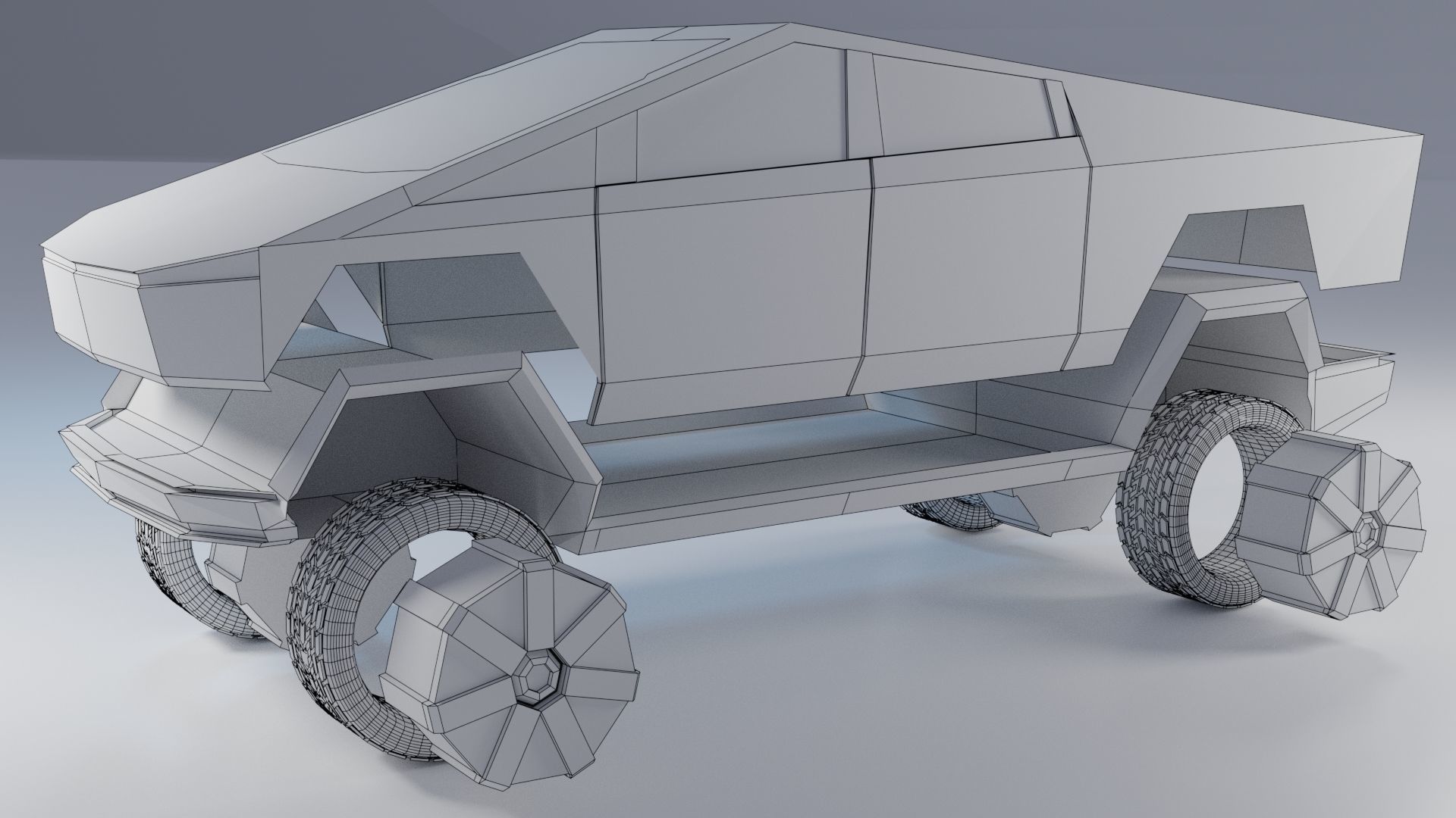 Cyberpunk Modular Cybertruck car Low-poly 3D model_11