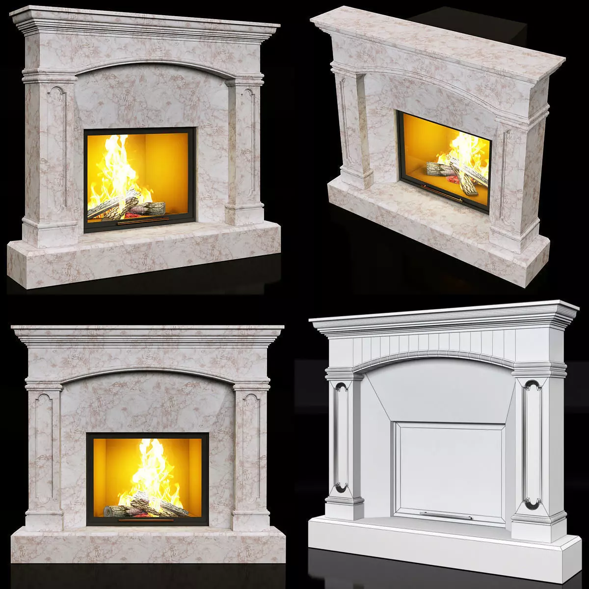 contemporary marble fireplace 3D model_0