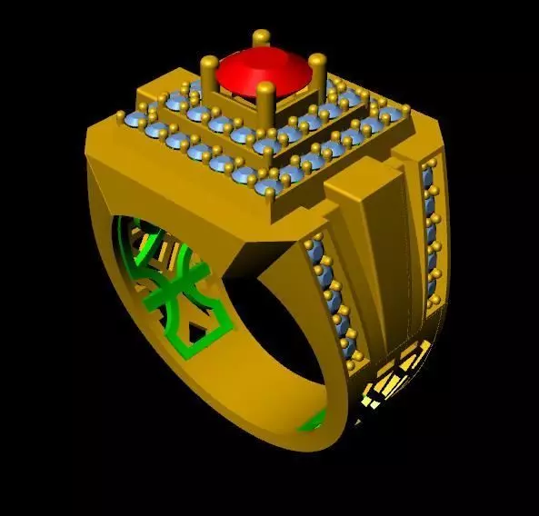 menRing gold ring with stone 3D print model_0