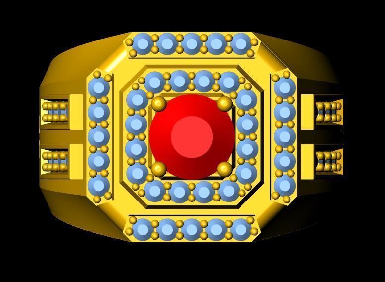 menRing gold ring with stone 3D print model_1