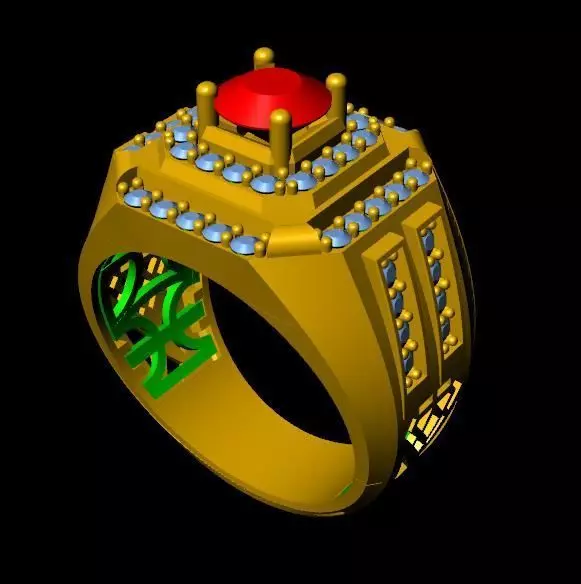menRing gold ring with stone 3D print model_0