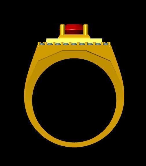 menRing gold ring with stone and diamonds 3D print model_3