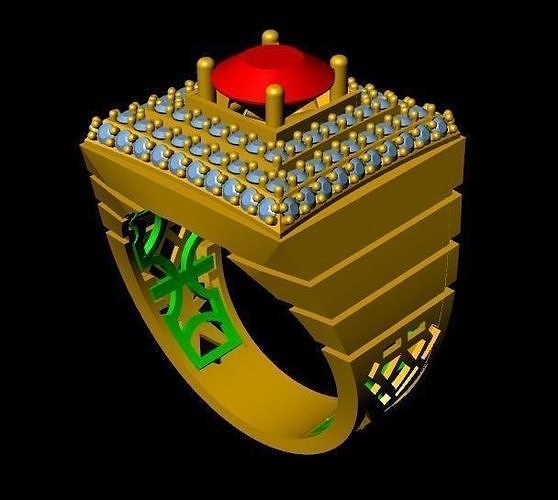 menRing gold ring with stone and diamonds 3D print model